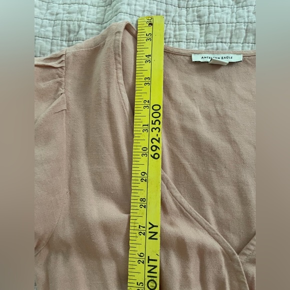 American Eagle Faux Wrap Dress Tie Waist Blush Pink Linen Viscose Size Small - Picture 8 of 8